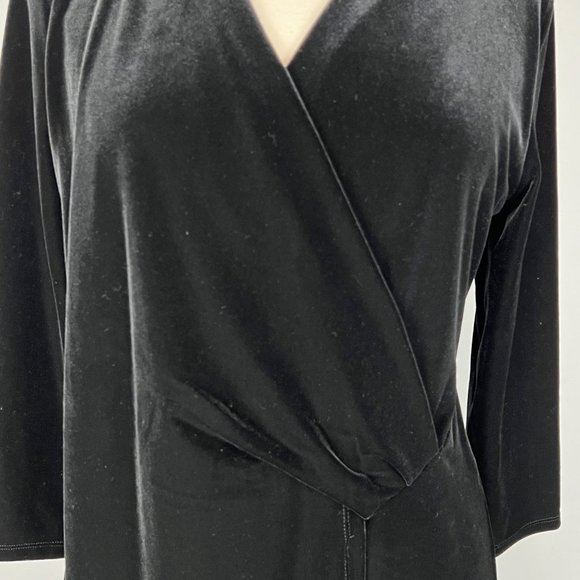 Talbots Womens Black Velvet Faux Wrap Sheath Dress V Neckline size Large - Picture 4 of 11
